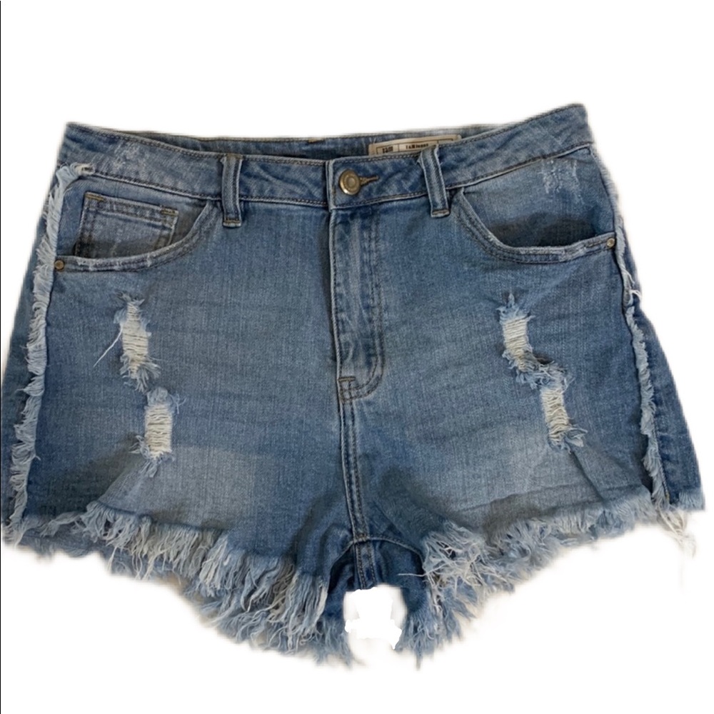 H&M SZ L High-Rise Distressed Fringed BOHO Ruby Short